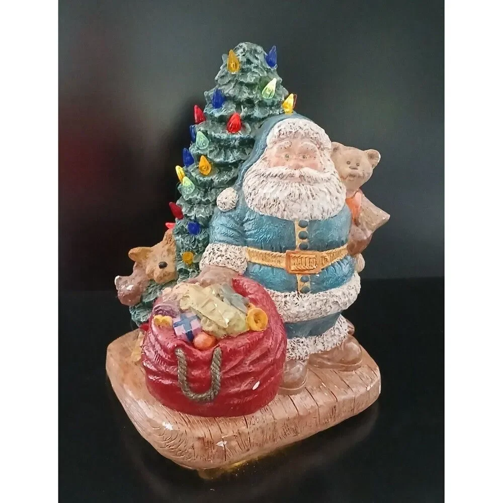 Vintage Wee Crafts Ceramic Light Up Santa & Christmas Tree Toy Bag Figurine
